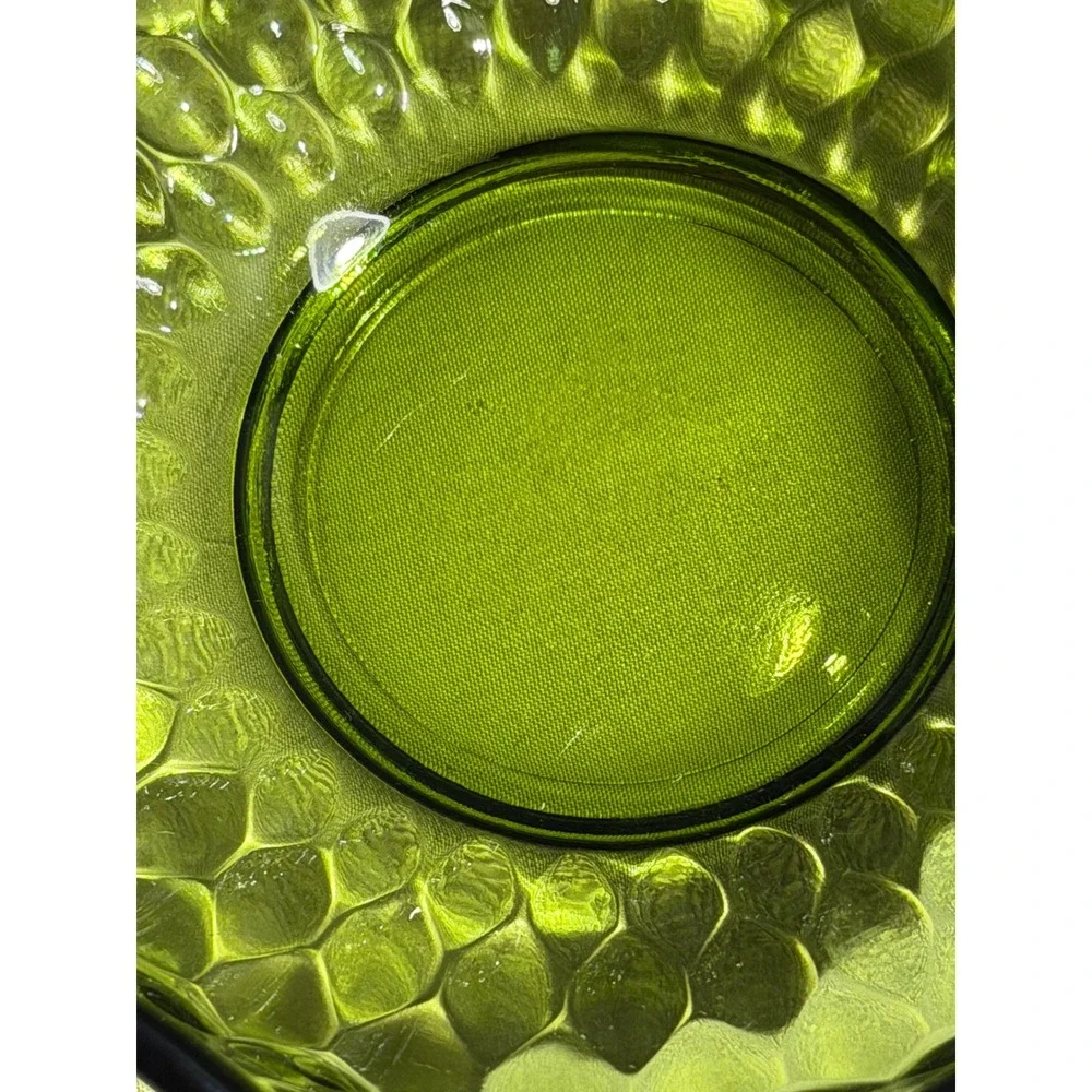 Vintage Indiana Glass Avocado Green Diamond Point Ruffled Serving Bowl Set of 2